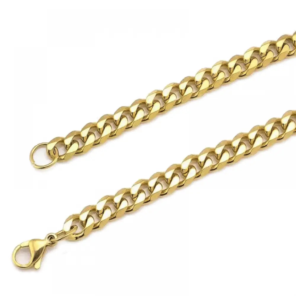 14k Gold Plated Waterproof Cuban Link Chain Necklace - Manoune JEWELRY Belly_Jewelry Earrings - Navel_Ring - Necklace - Stud - Manoune_Jewelry - Belly_Ring - Navel_Jewelry Titanium Gold_Plated