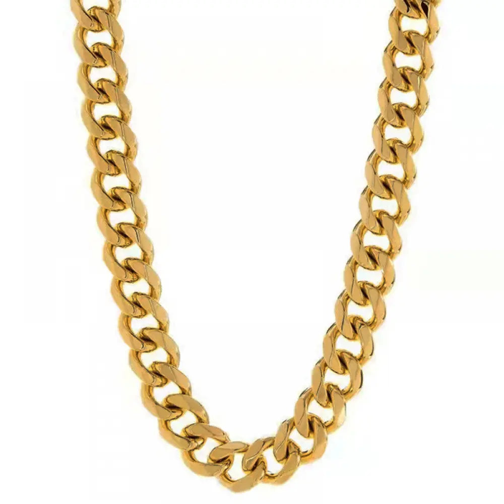 14k Gold Plated Waterproof Cuban Link Chain Necklace - Manoune JEWELRY Belly_Jewelry Earrings - Navel_Ring - Necklace - Stud - Manoune_Jewelry - Belly_Ring - Navel_Jewelry Titanium Gold_Plated