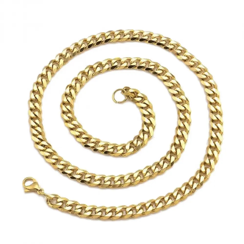 14k Gold Plated Waterproof Cuban Link Chain Necklace - Manoune JEWELRY Belly_Jewelry Earrings - Navel_Ring - Necklace - Stud - Manoune_Jewelry - Belly_Ring - Navel_Jewelry Titanium Gold_Plated