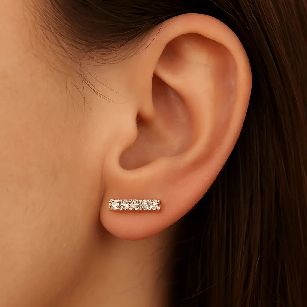 18kt Gold Plated Horizontal Bar Rectangular Small Zircon Stud Earrings - Manoune JEWELRY Belly_Jewelry Earrings - Navel_Ring - Necklace - Stud - Manoune_Jewelry - Belly_Ring - Navel_Jewelry Titanium Gold_Plated