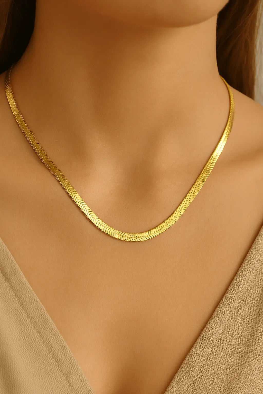 18kt Gold Plated Herringbone Blade Snake Chain Necklace - Manoune JEWELRY Belly_Jewelry Earrings - Navel_Ring - Necklace - Stud - Manoune_Jewelry - Belly_Ring - Navel_Jewelry Titanium Gold_Plated