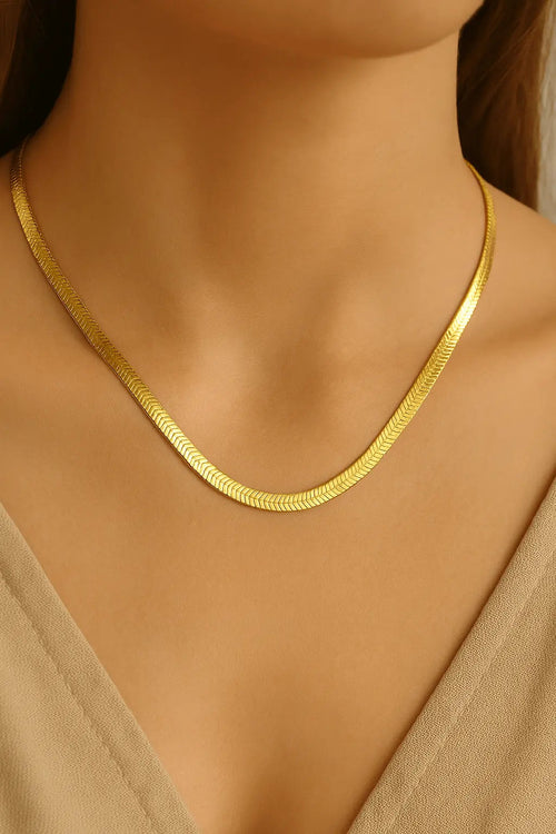 18kt Gold Plated Herringbone Blade Snake Chain Necklace - Manoune JEWELRY Belly_Jewelry Earrings - Navel_Ring - Necklace - Stud - Manoune_Jewelry - Belly_Ring - Navel_Jewelry Titanium Gold_Plated