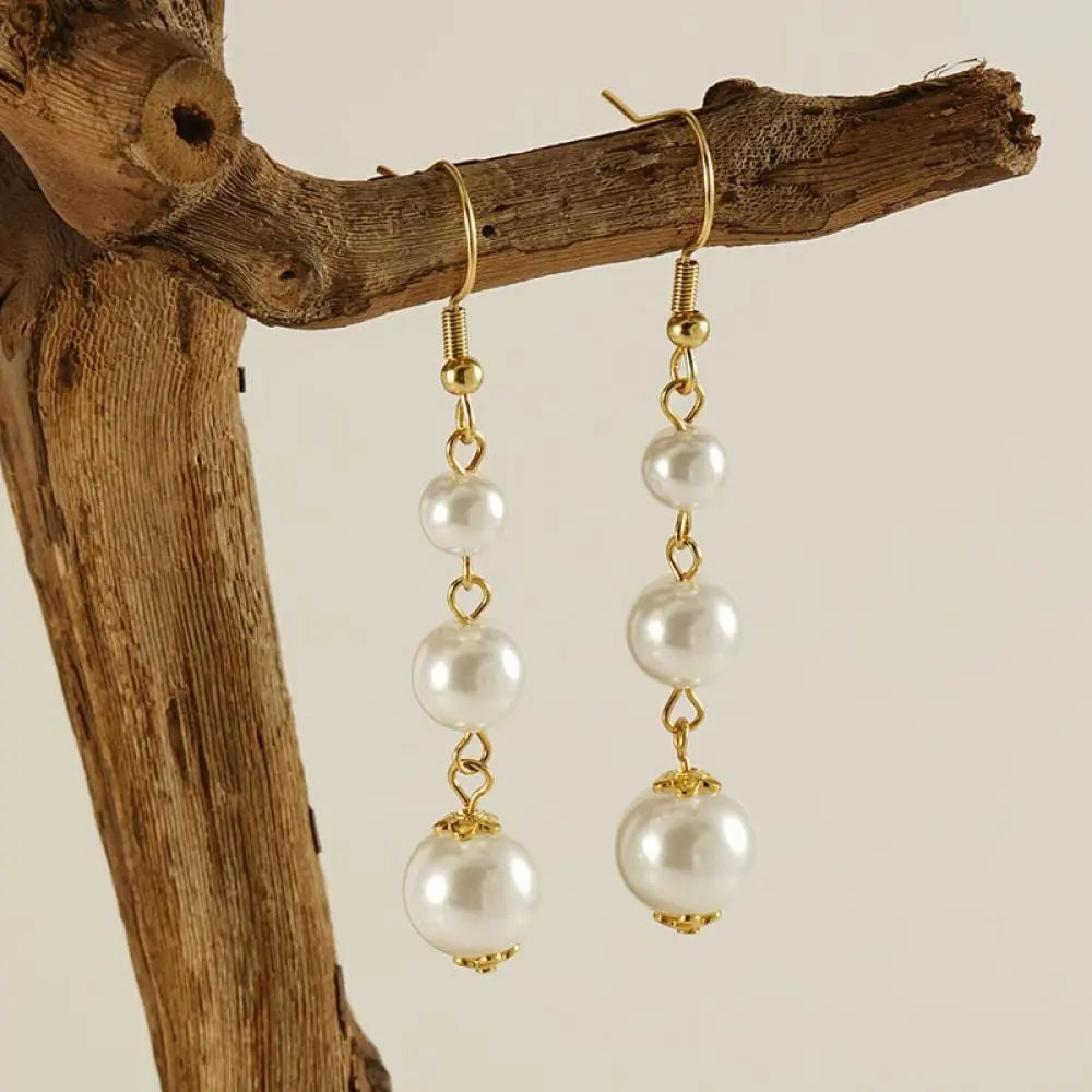 18k Gold Plated Agate Stone Long Pearl Drop Dangle Earrings - Elegant Handmade Jewelry - Manoune JEWELRY Belly_Jewelry Earrings - Navel_Ring - Necklace - Stud - Manoune_Jewelry - Belly_Ring - Navel_Jewelry Titanium Gold_Plated