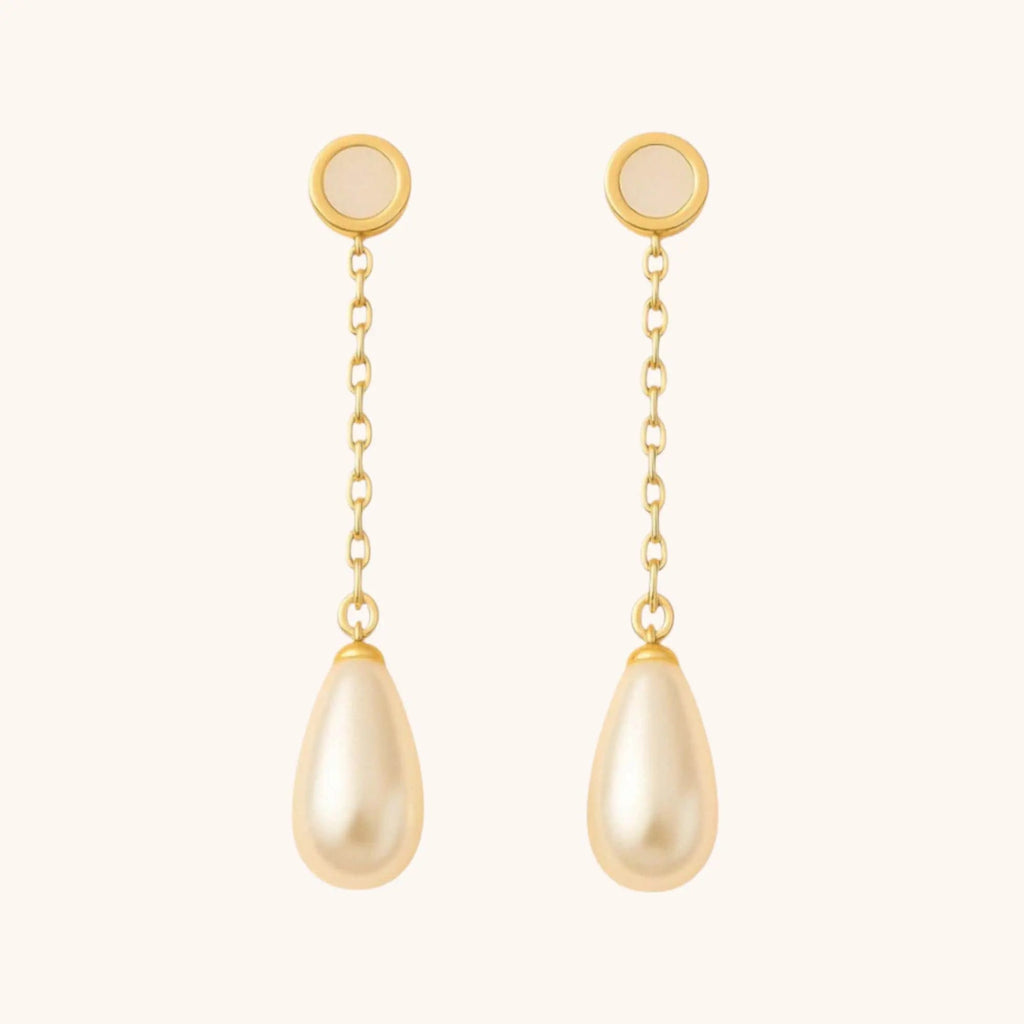 18k Gold Plated Agate Stone Long Pearl Drop Dangle Earrings - Elegant Handmade Jewelry - Manoune JEWELRY Belly_Jewelry Earrings - Navel_Ring - Necklace - Stud - Manoune_Jewelry - Belly_Ring - Navel_Jewelry Titanium Gold_Plated