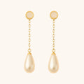 18k Gold Plated Agate Stone Long Pearl Drop Dangle Earrings - Elegant Handmade Jewelry - Manoune JEWELRY Belly_Jewelry Earrings - Navel_Ring - Necklace - Stud - Manoune_Jewelry - Belly_Ring - Navel_Jewelry Titanium Gold_Plated