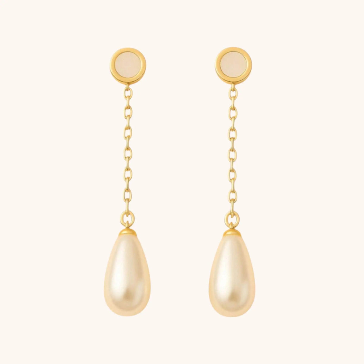 18k Gold Plated Agate Stone Long Pearl Drop Dangle Earrings - Elegant Handmade Jewelry - Manoune JEWELRY Belly_Jewelry Earrings - Navel_Ring - Necklace - Stud - Manoune_Jewelry - Belly_Ring - Navel_Jewelry Titanium Gold_Plated