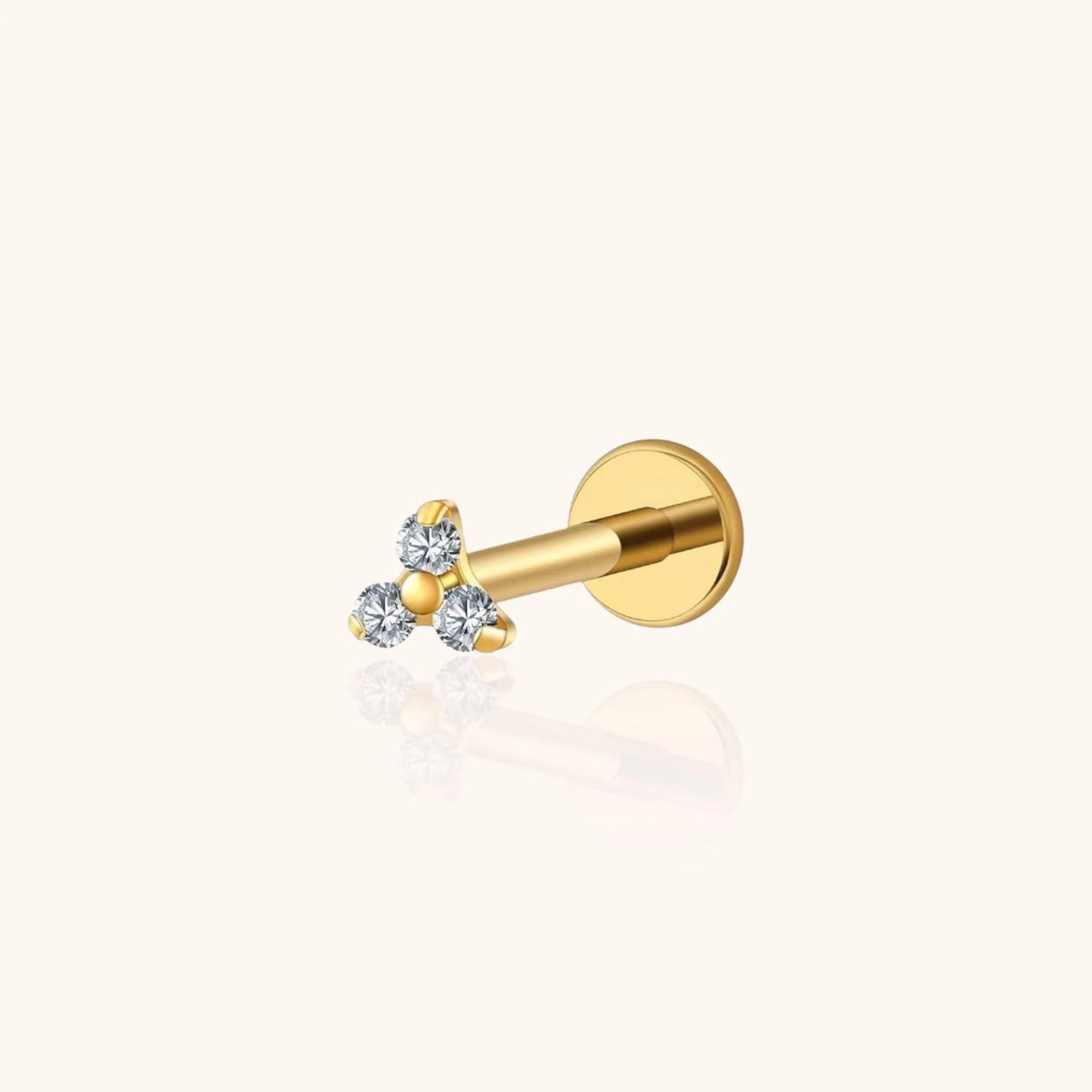 Single Trio CZ Labret Stud Titanium Gold PVD Hypoallergenic Jewelry for Lip, Helix, Tragus, Lobe Piercings | Triangle Stud Earrings - Manoune JEWELRY Belly_Jewelry Earrings - Navel_Ring - Necklace - Stud - Manoune_Jewelry - Belly_Ring - Navel_Jewelry Titanium Gold_Plated