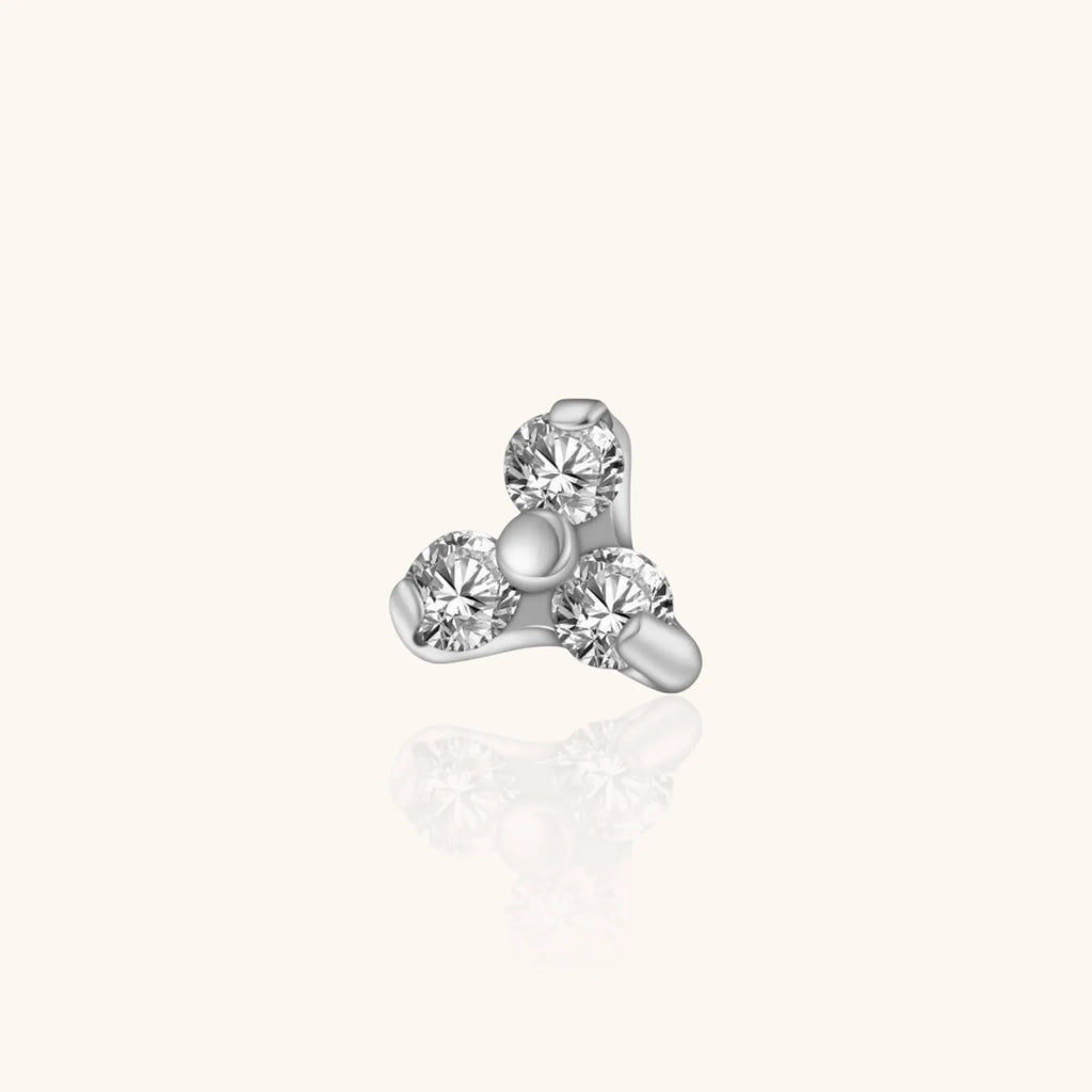 Single Trio CZ Labret Stud Titanium Gold PVD Hypoallergenic Jewelry for Lip, Helix, Tragus, Lobe Piercings | Triangle Stud Earrings - Manoune JEWELRY Belly_Jewelry Earrings - Navel_Ring - Necklace - Stud - Manoune_Jewelry - Belly_Ring - Navel_Jewelry Titanium Gold_Plated