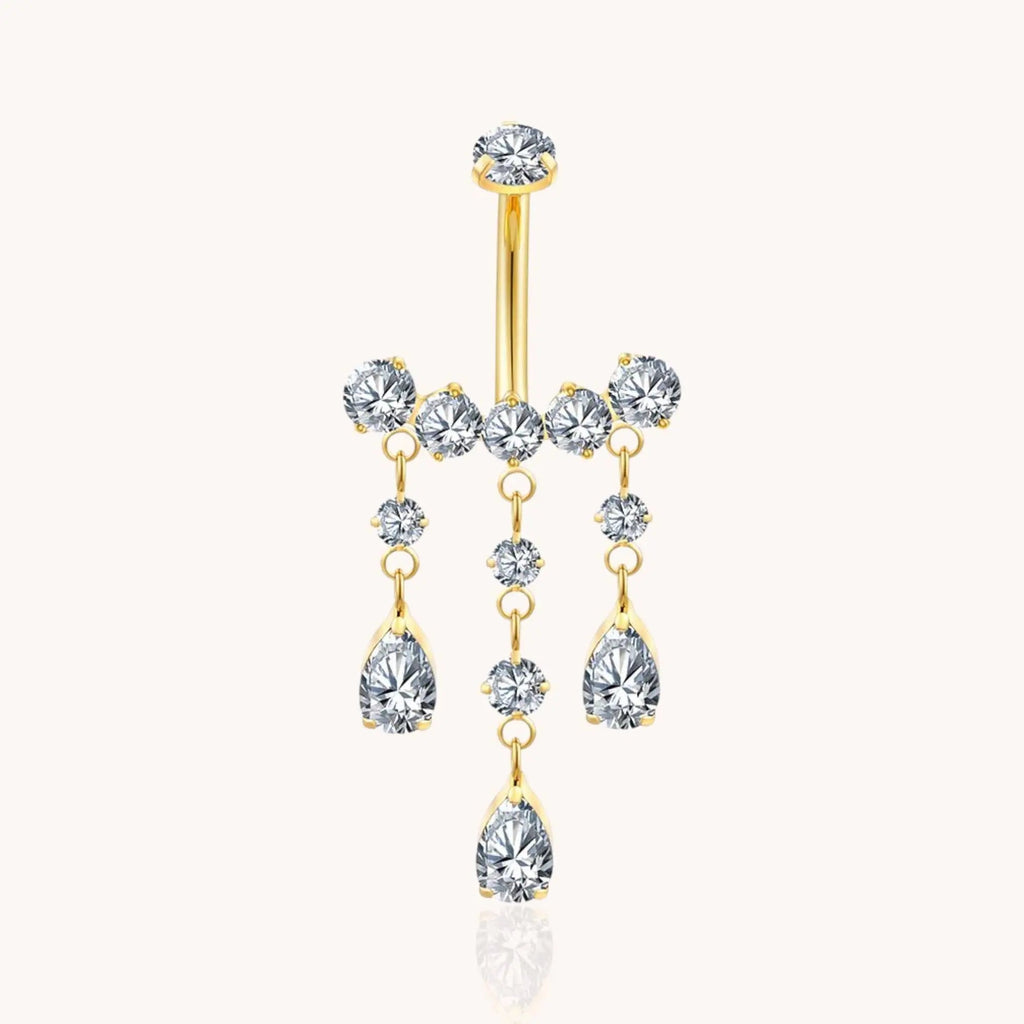 Titanium Teardrop CZ Dangle Belly Button Ring 14g Pear Drop Threaded Navel Curved Barbell Piercing Jewelry - Manoune JEWELRY Belly_Jewelry Earrings - Navel_Ring - Necklace - Stud - Manoune_Jewelry - Belly_Ring - Navel_Jewelry Titanium Gold_Plated