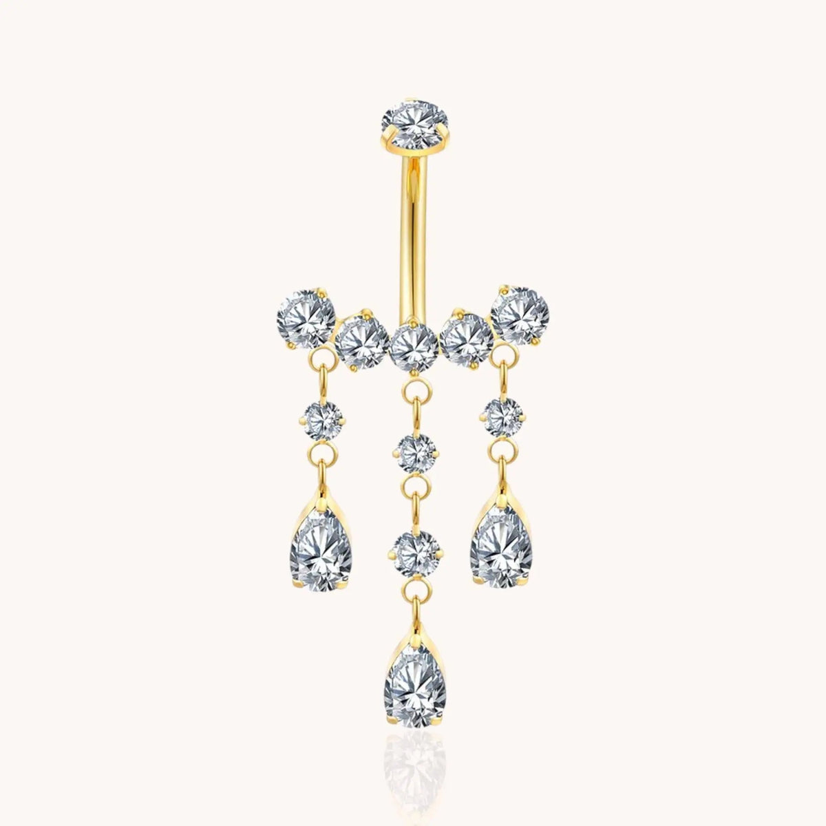 Titanium Teardrop CZ Dangle Belly Button Ring 14g Pear Drop Threaded Navel Curved Barbell Piercing Jewelry - Manoune JEWELRY Belly_Jewelry Earrings - Navel_Ring - Necklace - Stud - Manoune_Jewelry - Belly_Ring - Navel_Jewelry Titanium Gold_Plated