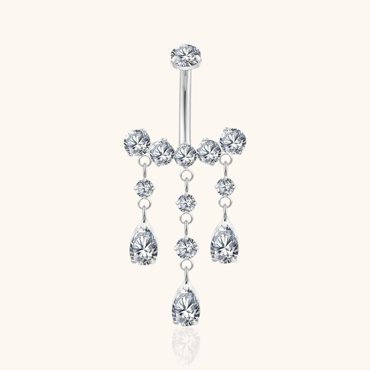 Titanium Teardrop CZ Dangle Belly Button Ring 14g Pear Drop Threaded Navel Curved Barbell Piercing Jewelry - Manoune JEWELRY Belly_Jewelry Earrings - Navel_Ring - Necklace - Stud - Manoune_Jewelry - Belly_Ring - Navel_Jewelry Titanium Gold_Plated