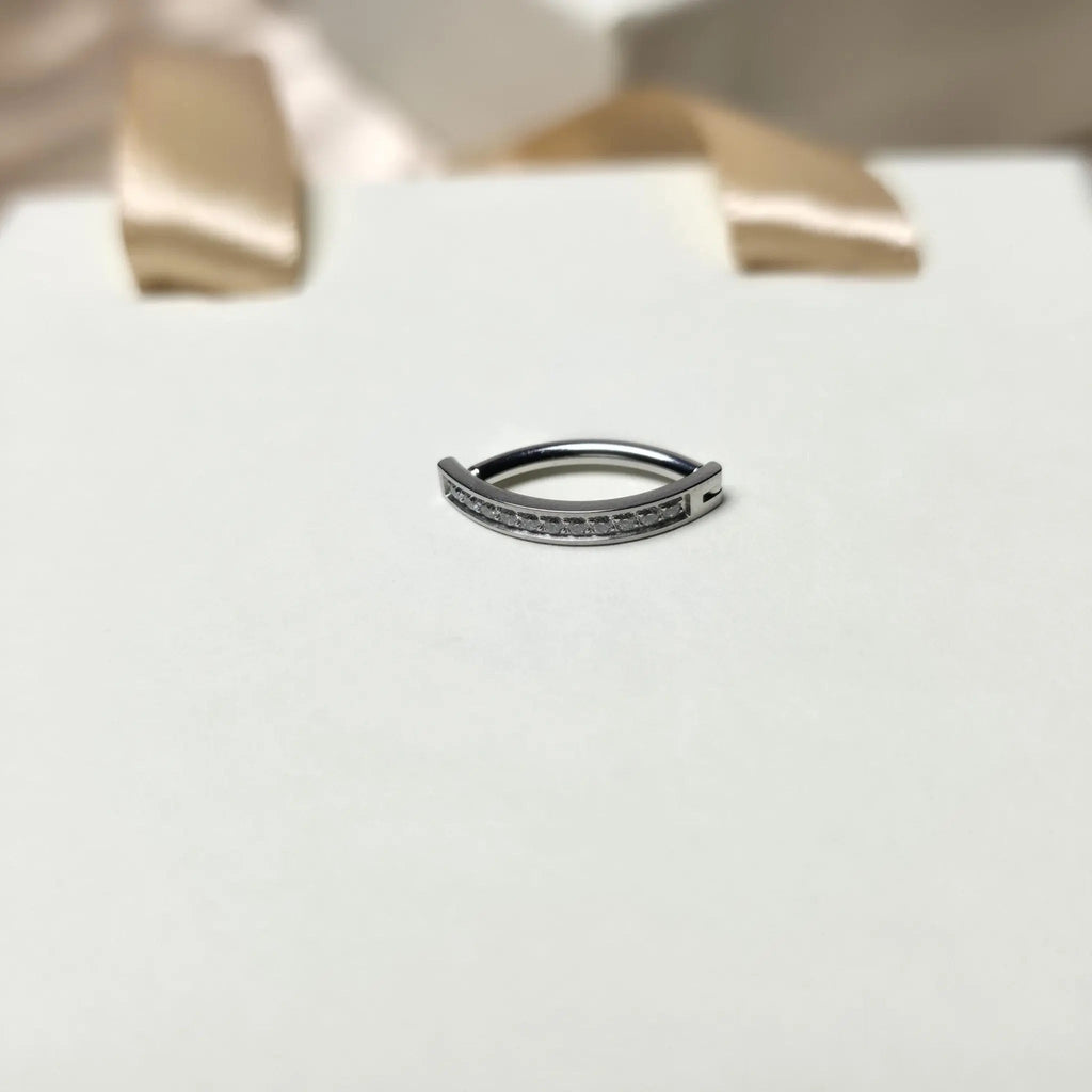 Hoop Clicker Nail Belly Button Ring Titanium with Cubic Zirconia Double Curved Navel Piercing - Manoune JEWELRY Belly_Jewelry Earrings - Navel_Ring - Necklace - Stud - Manoune_Jewelry - Belly_Ring - Navel_Jewelry Titanium Gold_Plated
