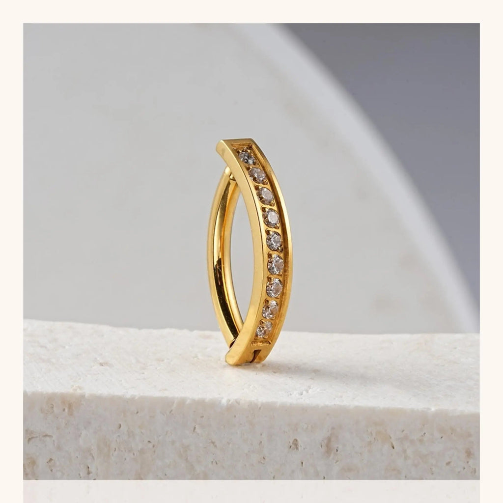 Hoop Clicker Nail Belly Button Ring Titanium with Cubic Zirconia Double Curved Navel Piercing - Manoune JEWELRY Belly_Jewelry Earrings - Navel_Ring - Necklace - Stud - Manoune_Jewelry - Belly_Ring - Navel_Jewelry Titanium Gold_Plated