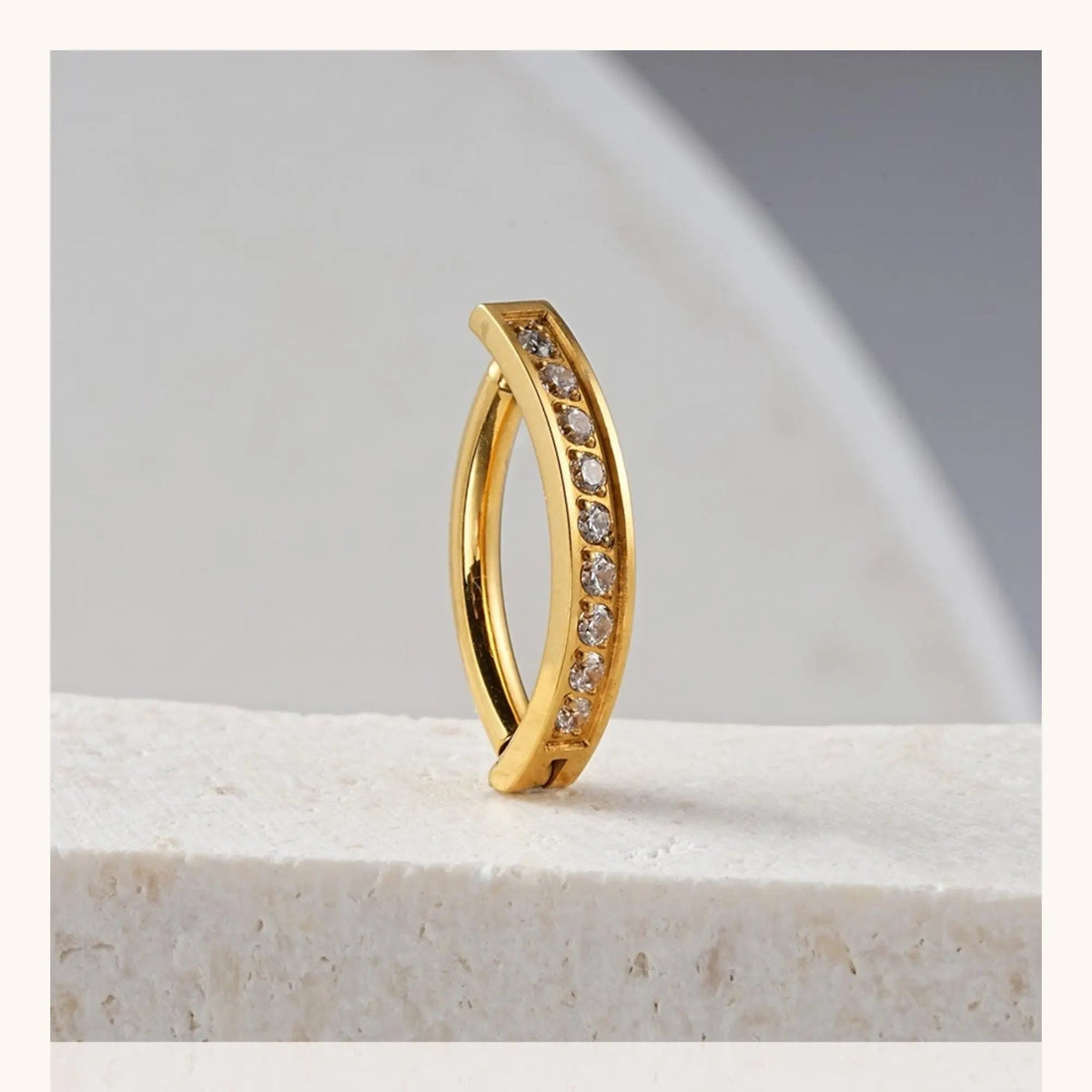Hoop Clicker Nail Belly Button Ring Titanium with Cubic Zirconia Double Curved Navel Piercing - Manoune JEWELRY Belly_Jewelry Earrings - Navel_Ring - Necklace - Stud - Manoune_Jewelry - Belly_Ring - Navel_Jewelry Titanium Gold_Plated