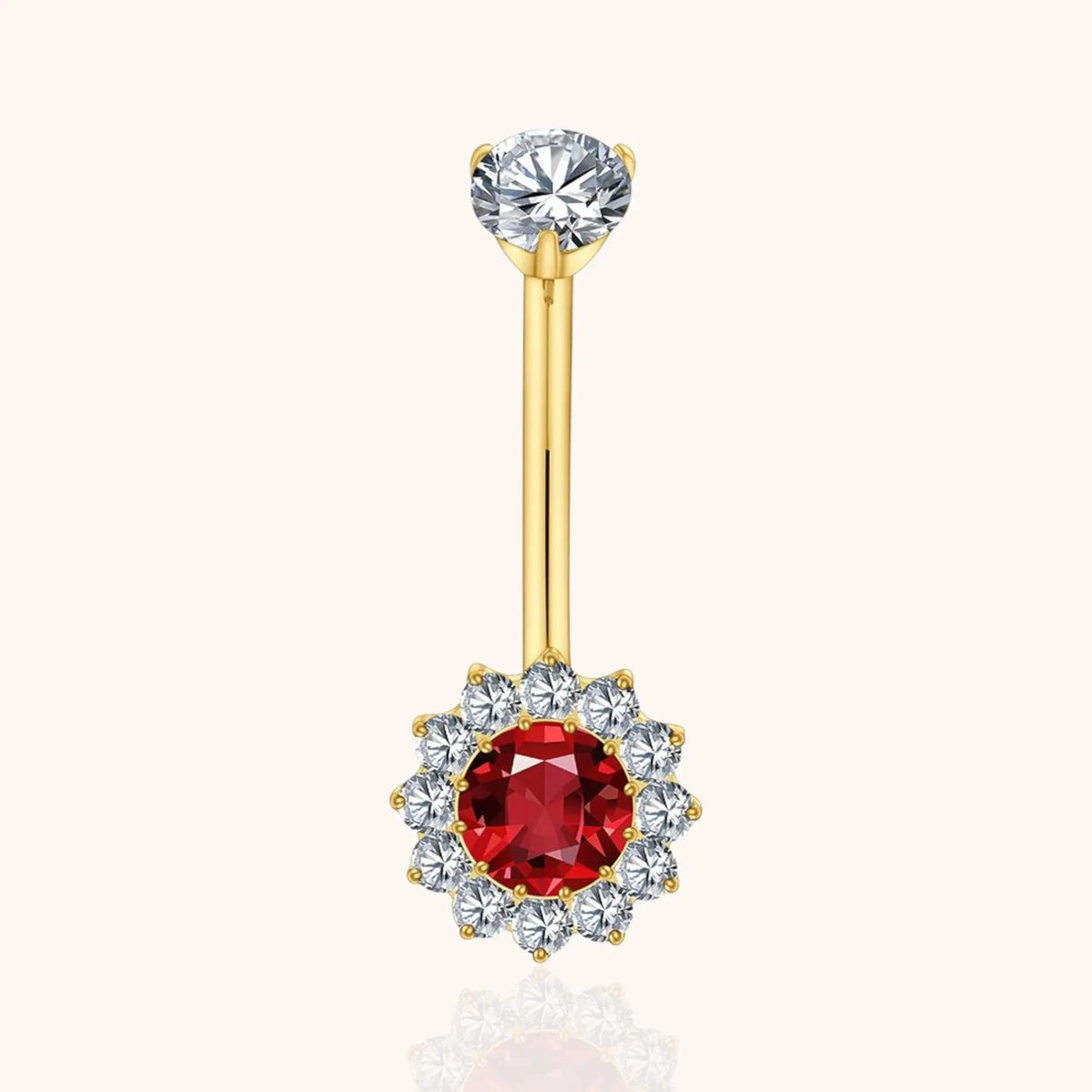 Titanium Red CZ Halo Belly Button Ring 14G Threaded Curved Barbell Navel Piercing Jewelry - Manoune JEWELRY Belly_Jewelry Earrings - Navel_Ring - Necklace - Stud - Manoune_Jewelry - Belly_Ring - Navel_Jewelry Titanium Gold_Plated