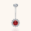 Titanium Red CZ Halo Belly Button Ring 14G Threaded Curved Barbell Navel Piercing Jewelry - Manoune JEWELRY Belly_Jewelry Earrings - Navel_Ring - Necklace - Stud - Manoune_Jewelry - Belly_Ring - Navel_Jewelry Titanium Gold_Plated
