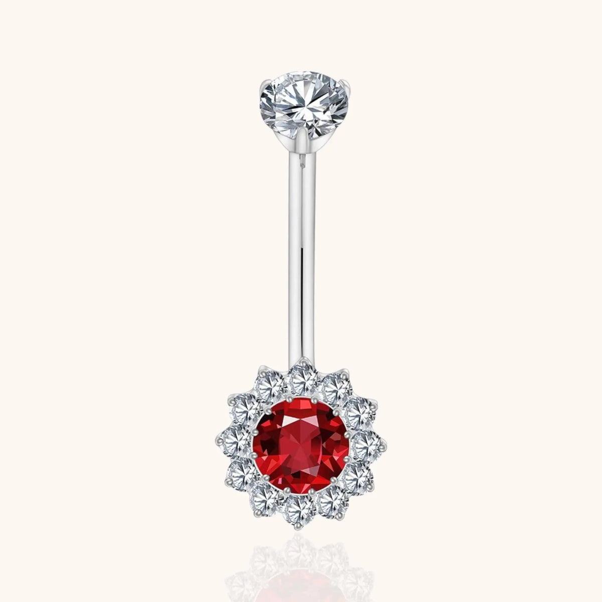 Titanium Red CZ Halo Belly Button Ring 14G Threaded Curved Barbell Navel Piercing Jewelry - Manoune JEWELRY Belly_Jewelry Earrings - Navel_Ring - Necklace - Stud - Manoune_Jewelry - Belly_Ring - Navel_Jewelry Titanium Gold_Plated
