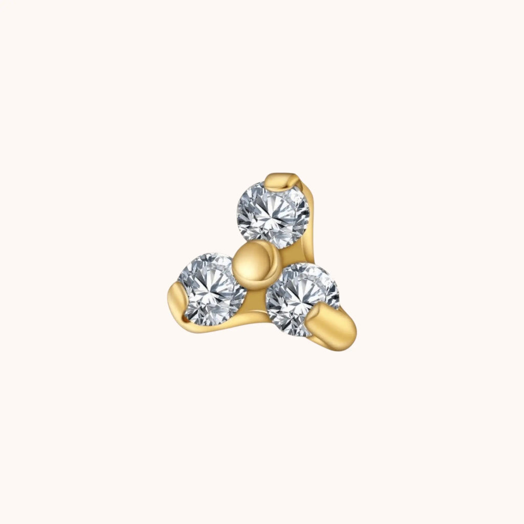 Single Trio CZ Labret Stud – Titanium - Manoune JEWELRY Belly_Jewelry Earrings - Navel_Ring - Necklace - Stud - Manoune_Jewelry - Belly_Ring - Navel_Jewelry Titanium Gold_Plated