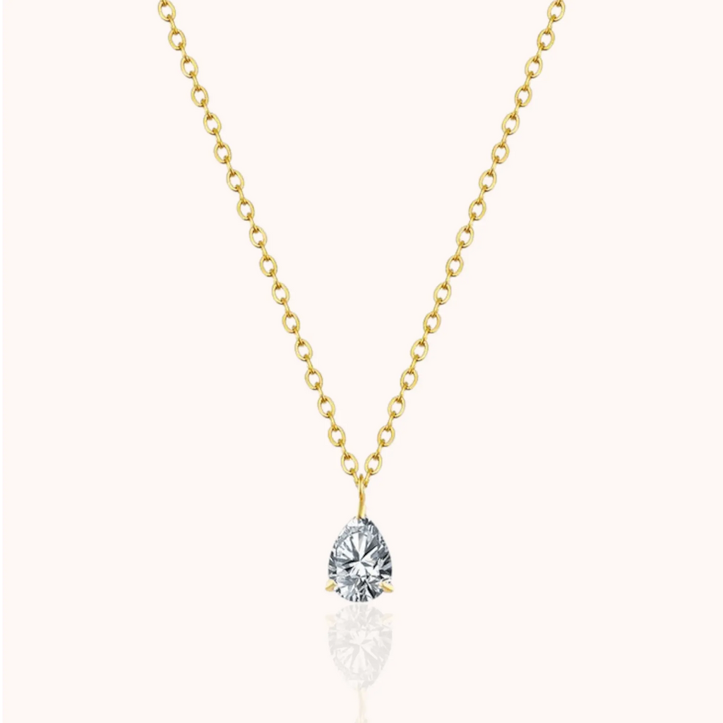 18kt Gold Plated Zircon Water Drop Teardrop Pendant Birthstone Necklace - Manoune JEWELRY Belly_Jewelry Earrings - Navel_Ring - Necklace - Stud - Manoune_Jewelry - Belly_Ring - Navel_Jewelry Titanium Gold_Plated
