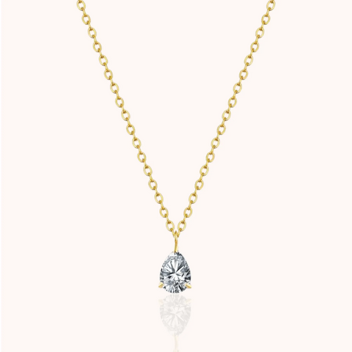 18kt Gold Plated Zircon Water Drop Teardrop Pendant Birthstone Necklace - Manoune JEWELRY Belly_Jewelry Earrings - Navel_Ring - Necklace - Stud - Manoune_Jewelry - Belly_Ring - Navel_Jewelry Titanium Gold_Plated