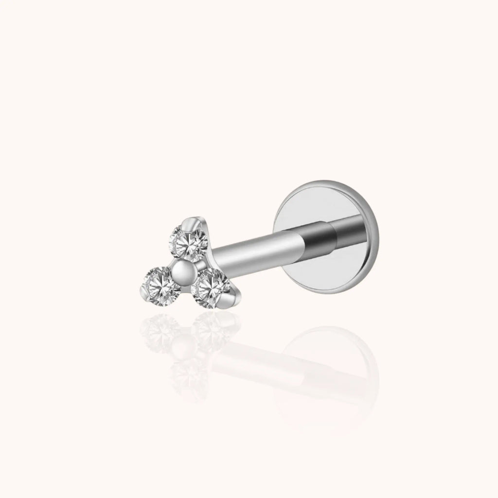 Single Trio CZ Labret Stud – Titanium - Manoune JEWELRY Belly_Jewelry Earrings - Navel_Ring - Necklace - Stud - Manoune_Jewelry - Belly_Ring - Navel_Jewelry Titanium Gold_Plated