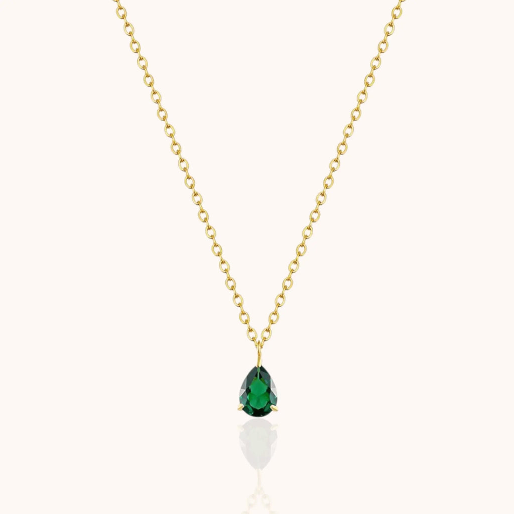 18kt Gold Plated Zircon Water Drop Teardrop Pendant Birthstone Necklace - Manoune JEWELRY Belly_Jewelry Earrings - Navel_Ring - Necklace - Stud - Manoune_Jewelry - Belly_Ring - Navel_Jewelry Titanium Gold_Plated
