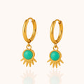 18kt Gold Plated Dangle Turquoise flower Stone Earrings - Manoune JEWELRY Belly_Jewelry Earrings - Navel_Ring - Necklace - Stud - Manoune_Jewelry - Belly_Ring - Navel_Jewelry Titanium Gold_Plated