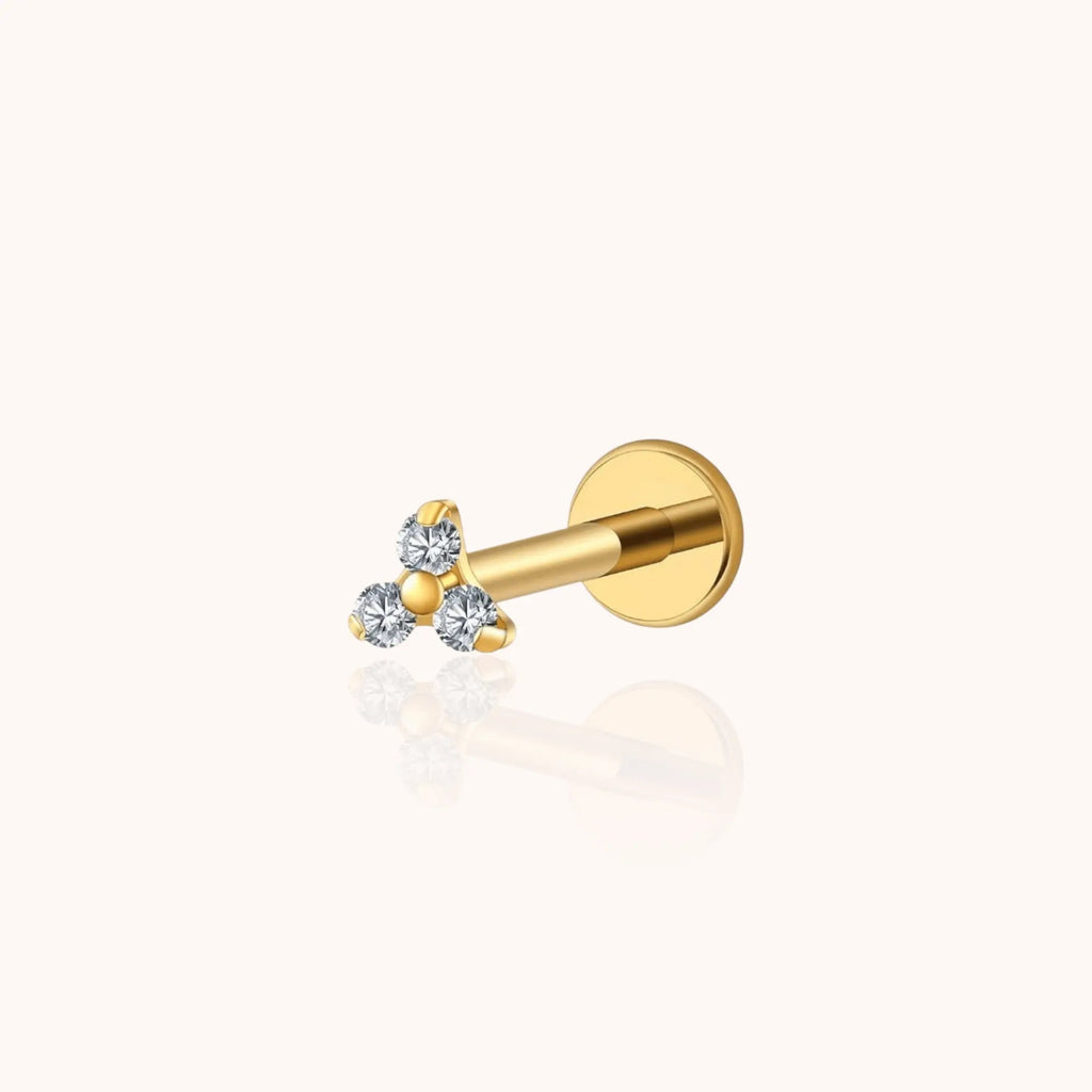 Single Trio CZ Labret Stud – Titanium - Manoune JEWELRY Belly_Jewelry Earrings - Navel_Ring - Necklace - Stud - Manoune_Jewelry - Belly_Ring - Navel_Jewelry Titanium Gold_Plated