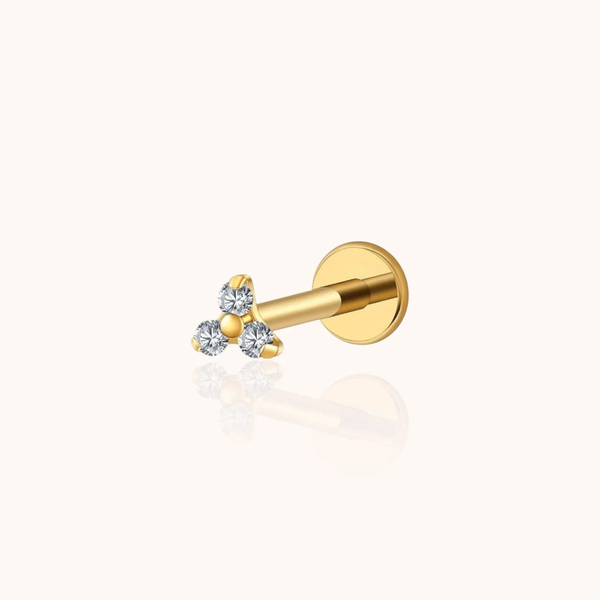Single Trio CZ Labret Stud – Titanium - Manoune JEWELRY Belly_Jewelry Earrings - Navel_Ring - Necklace - Stud - Manoune_Jewelry - Belly_Ring - Navel_Jewelry Titanium Gold_Plated