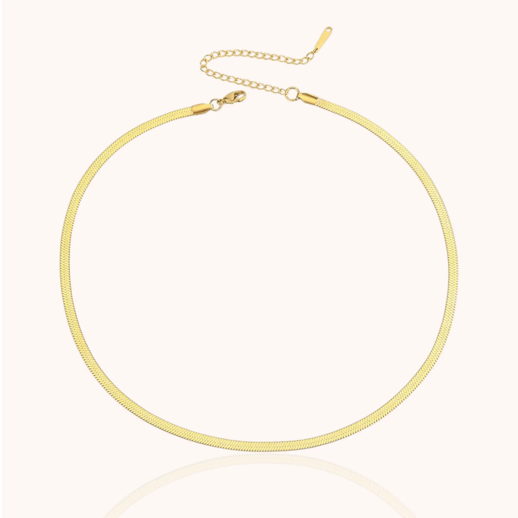 18kt Gold Plated Herringbone Blade Snake Chain Necklace - Manoune JEWELRY Belly_Jewelry Earrings - Navel_Ring - Necklace - Stud - Manoune_Jewelry - Belly_Ring - Navel_Jewelry Titanium Gold_Plated