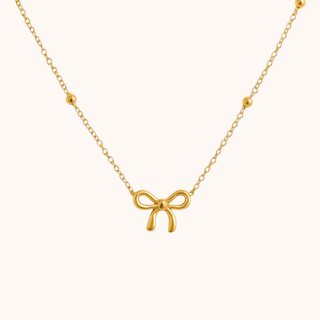 18kt Gold Plated Bead Chain Bow Charm Necklace - Manoune JEWELRY Belly_Jewelry Earrings - Navel_Ring - Necklace - Stud - Manoune_Jewelry - Belly_Ring - Navel_Jewelry Titanium Gold_Plated