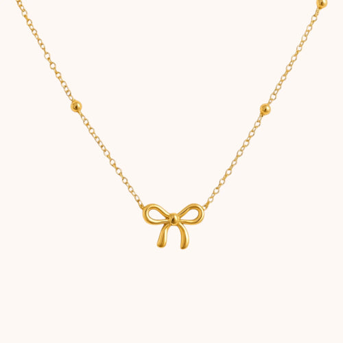 18kt Gold Plated Bead Chain Bow Charm Necklace - Manoune JEWELRY Belly_Jewelry Earrings - Navel_Ring - Necklace - Stud - Manoune_Jewelry - Belly_Ring - Navel_Jewelry Titanium Gold_Plated