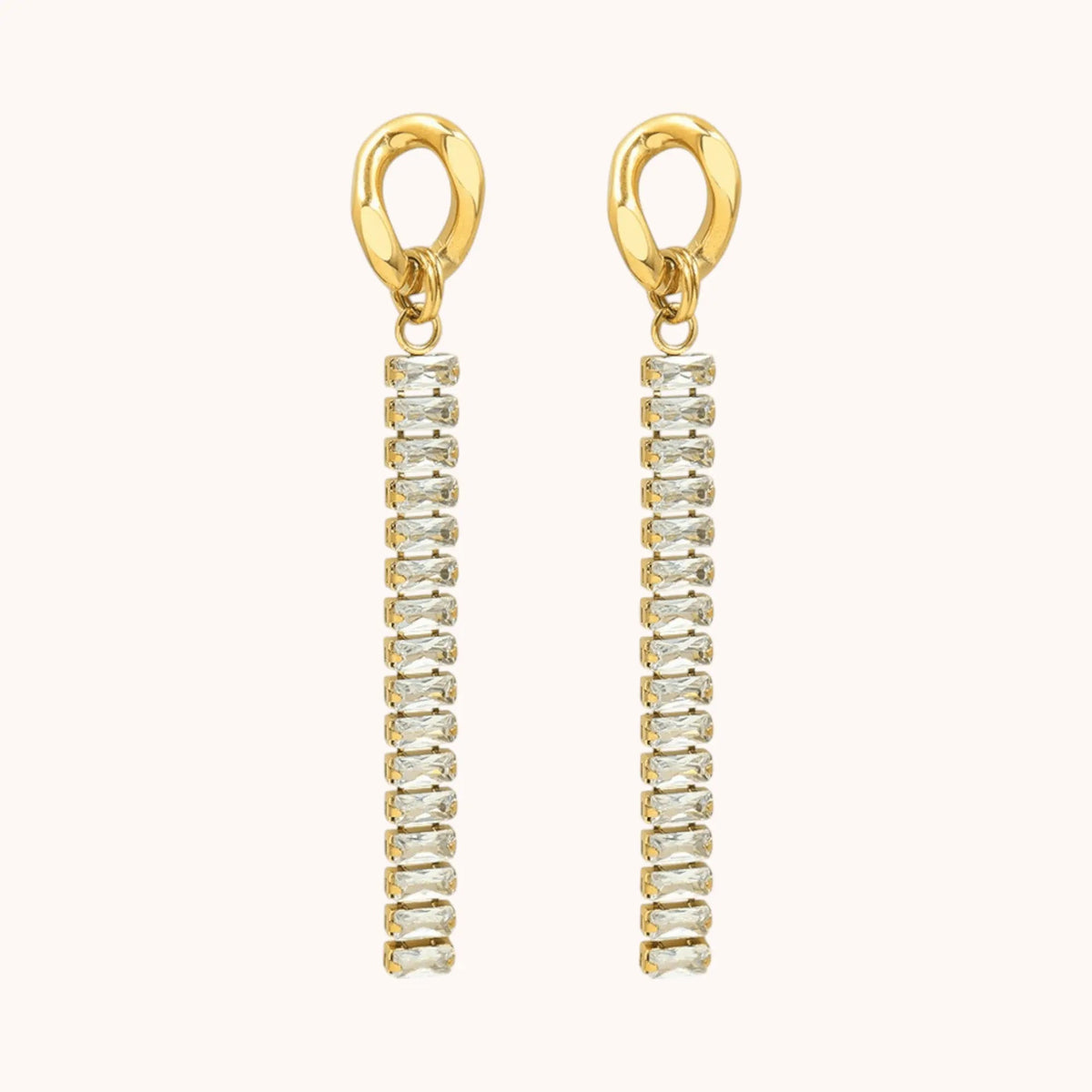 18k Gold Plated CZ Tennis Chain Cubic Zirconium Link Drop Dangle Earrings - Manoune JEWELRY Belly_Jewelry Earrings - Navel_Ring - Necklace - Stud - Manoune_Jewelry - Belly_Ring - Navel_Jewelry Titanium Gold_Plated