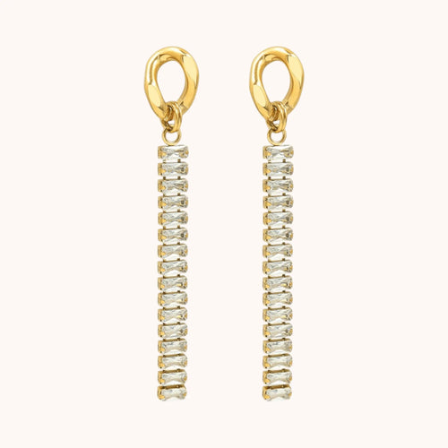 18k Gold Plated CZ Tennis Chain Cubic Zirconium Link Drop Dangle Earrings - Manoune JEWELRY Belly_Jewelry Earrings - Navel_Ring - Necklace - Stud - Manoune_Jewelry - Belly_Ring - Navel_Jewelry Titanium Gold_Plated