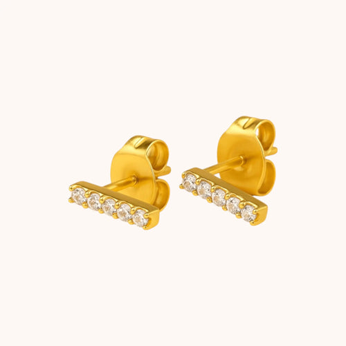 18kt Gold Plated Horizontal Bar Rectangular Small Zircon Stud Earrings - Manoune JEWELRY Belly_Jewelry Earrings - Navel_Ring - Necklace - Stud - Manoune_Jewelry - Belly_Ring - Navel_Jewelry Titanium Gold_Plated