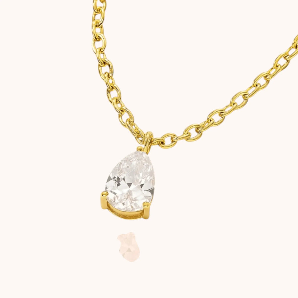 18kt Gold Plated Zircon Water Drop Teardrop Pendant Birthstone Necklace - Manoune JEWELRY Belly_Jewelry Earrings - Navel_Ring - Necklace - Stud - Manoune_Jewelry - Belly_Ring - Navel_Jewelry Titanium Gold_Plated