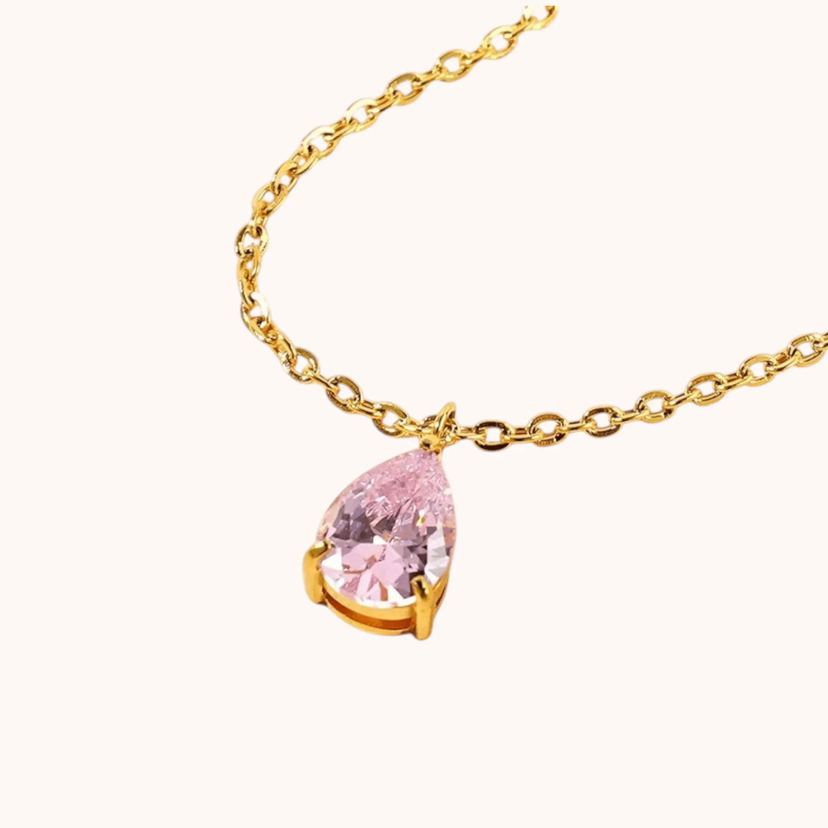 18kt Gold Plated Zircon Water Drop Teardrop Pendant Birthstone Necklace - Manoune JEWELRY Belly_Jewelry Earrings - Navel_Ring - Necklace - Stud - Manoune_Jewelry - Belly_Ring - Navel_Jewelry Titanium Gold_Plated