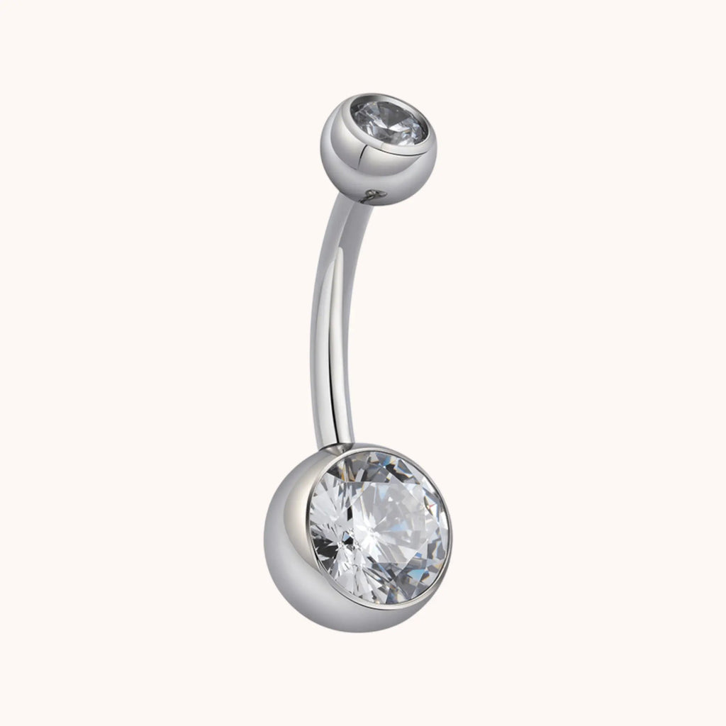 Titanium Bezel - Set Belly Ring with Clear CZ - Manoune JEWELRY Belly_Jewelry Earrings - Navel_Ring - Necklace - Stud - Manoune_Jewelry - Belly_Ring - Navel_Jewelry Titanium Gold_Plated