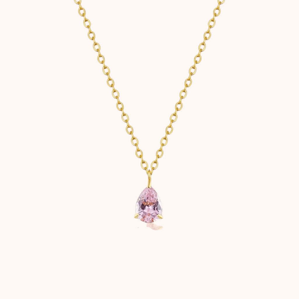 18kt Gold Plated Zircon Water Drop Teardrop Pendant Birthstone Necklace - Manoune JEWELRY Belly_Jewelry Earrings - Navel_Ring - Necklace - Stud - Manoune_Jewelry - Belly_Ring - Navel_Jewelry Titanium Gold_Plated