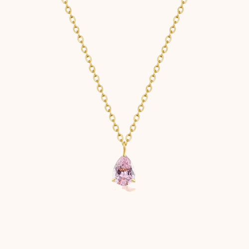 18kt Gold Plated Zircon Water Drop Teardrop Pendant Birthstone Necklace - Manoune JEWELRY Belly_Jewelry Earrings - Navel_Ring - Necklace - Stud - Manoune_Jewelry - Belly_Ring - Navel_Jewelry Titanium Gold_Plated