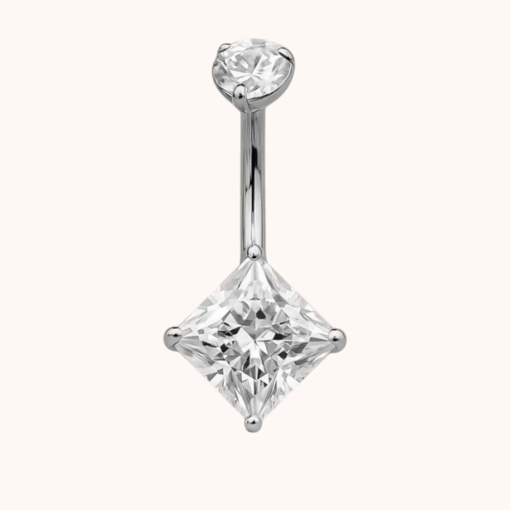 Titanium Belly Ring Barbell Piercing with Square CZ - Manoune JEWELRY Belly_Jewelry Earrings - Navel_Ring - Necklace - Stud - Manoune_Jewelry - Belly_Ring - Navel_Jewelry Titanium Gold_Plated