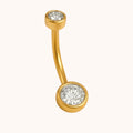 Titanium Double Cubic Zircon Bezel Setting Belly - Manoune JEWELRY Belly_Jewelry Earrings - Navel_Ring - Necklace - Stud - Manoune_Jewelry - Belly_Ring - Navel_Jewelry Titanium Gold_Plated