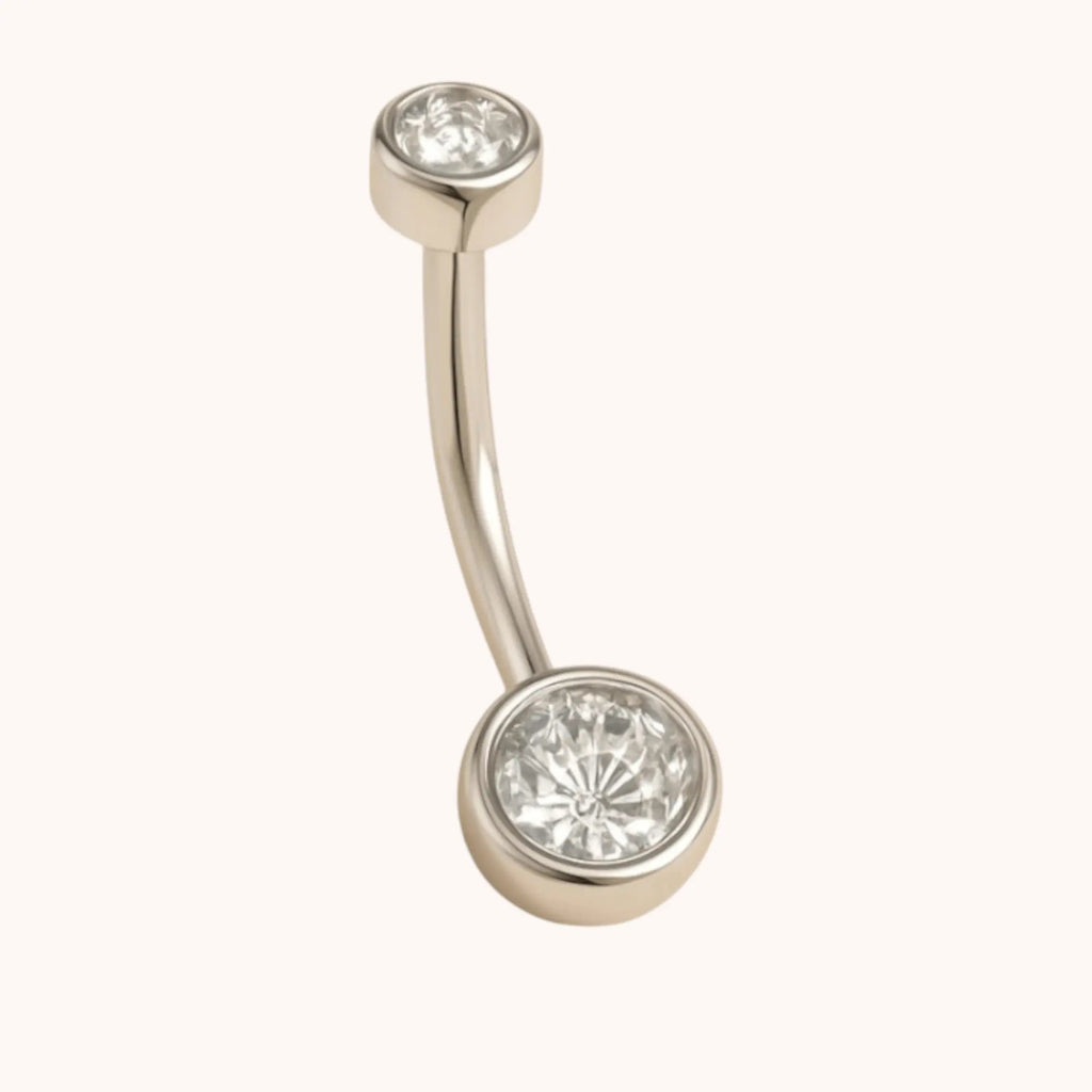 Titanium Double Cubic Zircon Bezel Setting Belly - Manoune JEWELRY Belly_Jewelry Earrings - Navel_Ring - Necklace - Stud - Manoune_Jewelry - Belly_Ring - Navel_Jewelry Titanium Gold_Plated